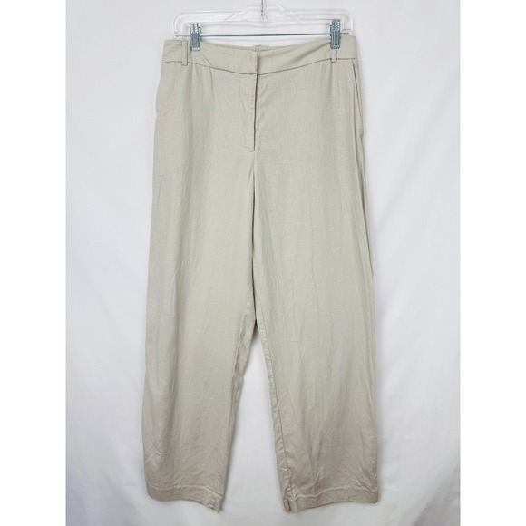 Rachel Zoe Women Linen Blend Wide Leg Cropped Pants Beige High Rise Neutral Sz 8 - Picture 2 of 11